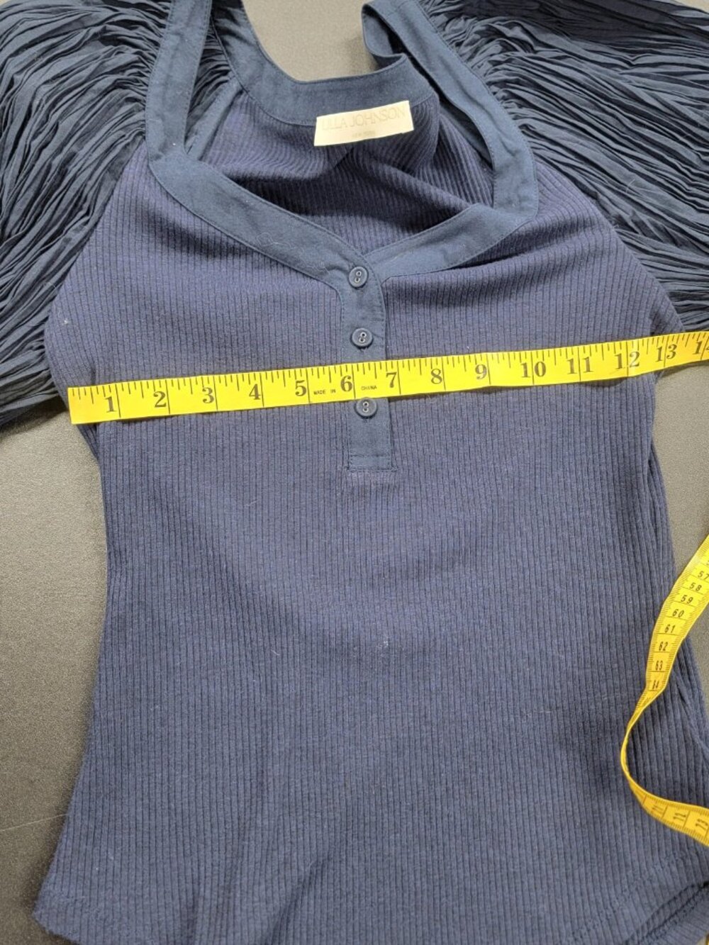 Ulla Johnson Marika Top Navy Blue Size Small Ribbed Puff Sleeve Henley Designer - Picture 6 of 7